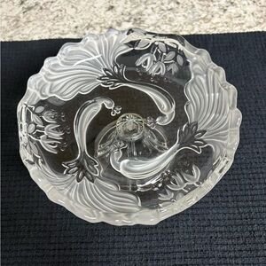 Art Nouveau Bird Of Paradise Frost Glass Compote